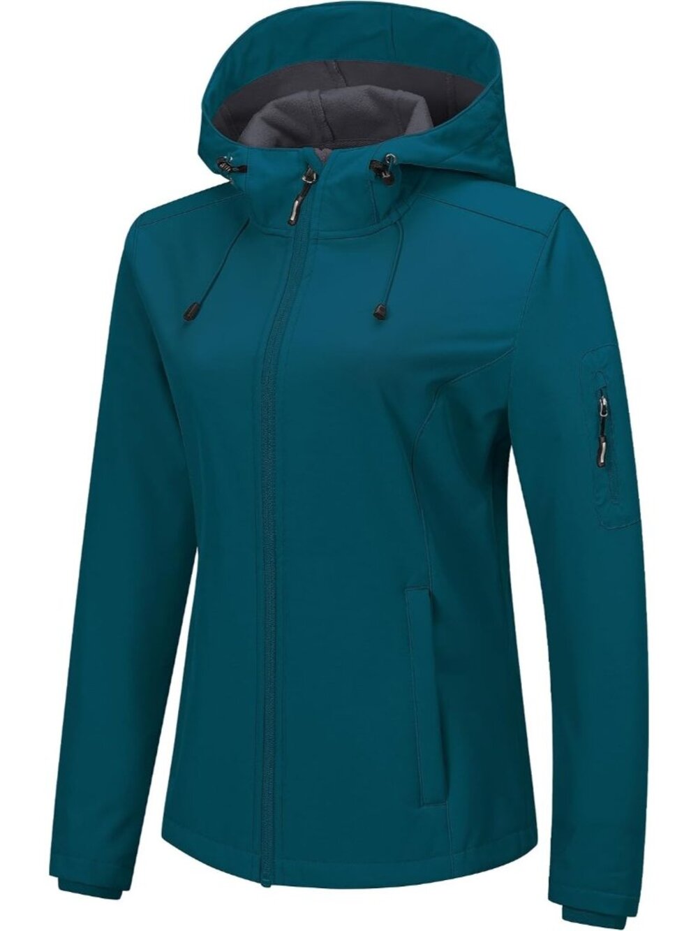 Women's Blue Cuff Sleeve Straight Hooded Zippered Pockets Ventures Jacket